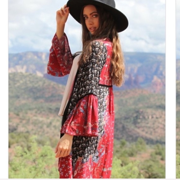 SOLD OUT NWT Boho Gypsy Patchwork Kimono Velvet S - Picture 2 of 13